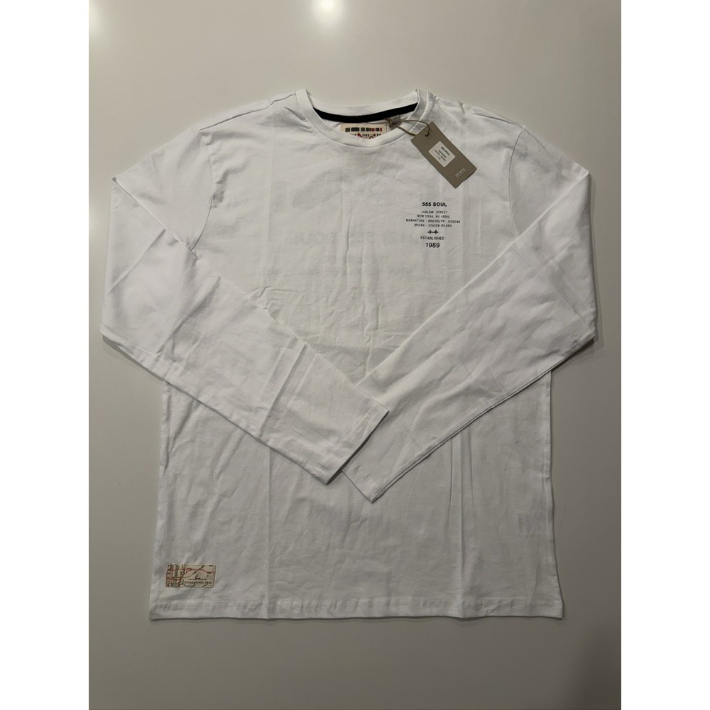 555 Soul Long Sleeve T-Shirt TMF225587 White Graphic Print Cotton Mens L